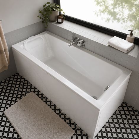 ECOLAM Baignoire rectangle Modern 170x70 cm avec tablier + oreiller Mare pieds + siphon ensemble complet (1/5)