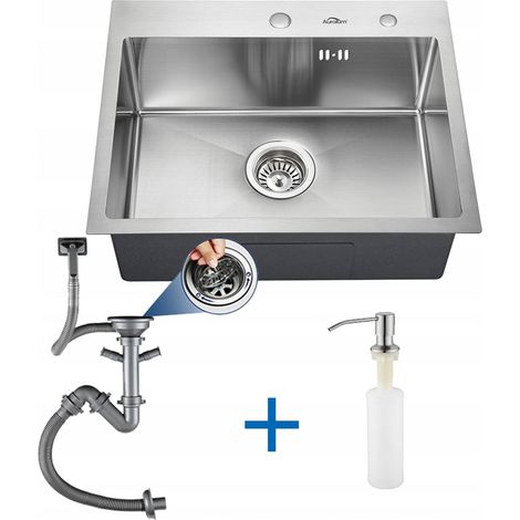 Auralum Küchenspüle Edelstahl Waschbecken Einbauspüle Spülbecken mit Seifenspender + 2 Montagelöcher + Ablaufgarnitur 55 x 45CM