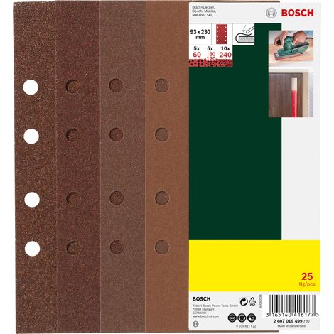 Accessories 2607019499 Feuilles abrasives pour Ponceuse vibrante Grain 60-240 93 x 230 mm Lot de 25 (1/5)