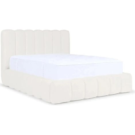 GARANCE - Lit coffre tissu chenille 180x200cm - Blanc