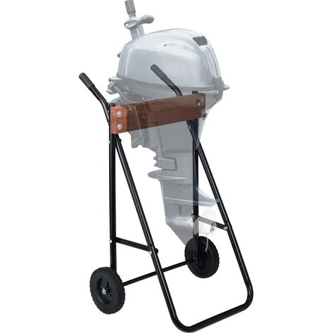 Relaxdays Outboard Motor Stand, Transport Trolley, Long, Short Shaft, Wagon, Bracket, Load Capacity 100kg, Black