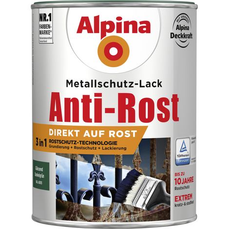 Alpina Metallschutz-Lack Anti-Rost 2,5 l dunkelgrün glänzend Metallack Schutzlack (1/3)