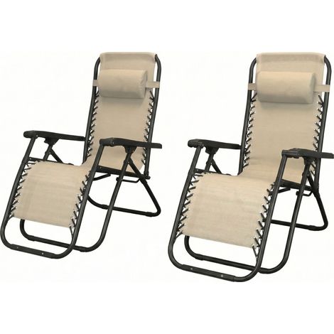 Sedia Sdraio Pieghevole da Esterno Reclinabile e Portatile coppia set 2 pezzi Beige