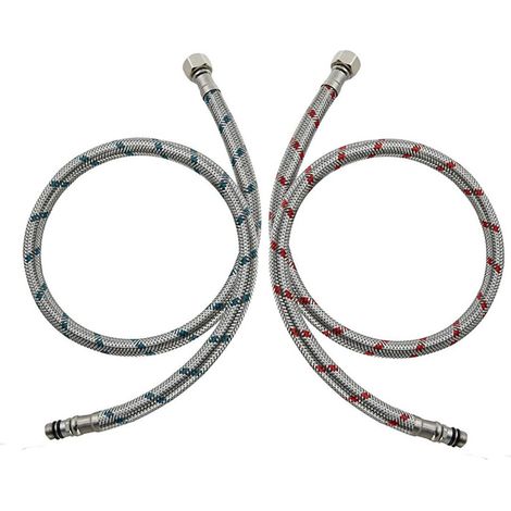 2 Pièces Raccord Flexible Robinet G3/8 x M10 60cm - Tuyau Connecteur Inox pour Cuisine, Douchette, Évier (Rouge et Bleu)