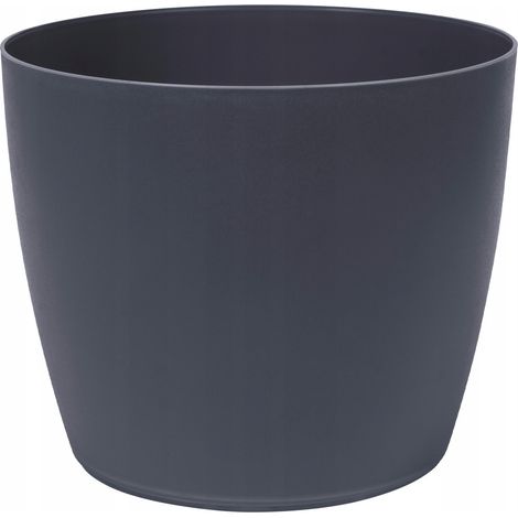 Vaso da fiori in plastica con coperchio rotondo, liscio, antracite, 15 cm, Mati (1/2)