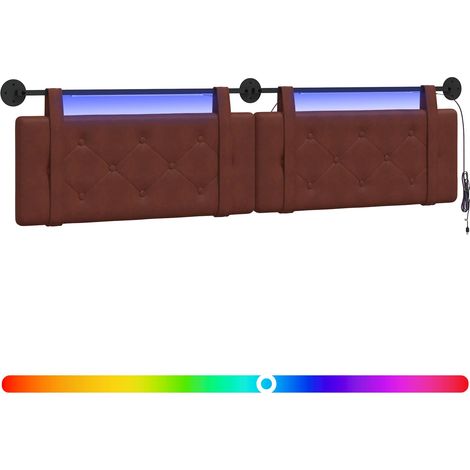 Testiera Testata del letto sospesa Con luce LED Marrone Lucido PU Antico (1/5)