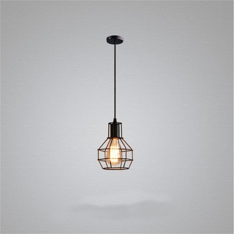 Suspension industrielle en cage de fer, lampe de comptoir de style campagnard américain, lampe de café rétro pour salon, noire à une seule tête.