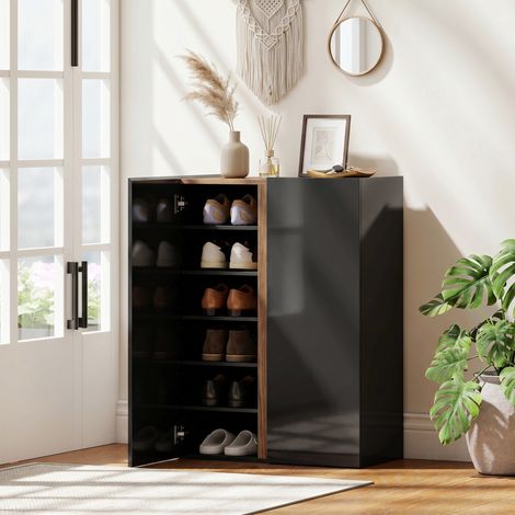 Armoire à chaussures à ouverture sécurisée silencieuse, 6 étages, design sans poignée, noir brillant (1/5)