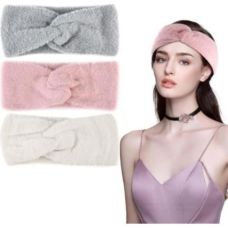 Fascia invernale per capelli - Non specificata - 3 pezzi - Velluto effetto visone - Calda - Design con nodo intrecciato (1/4)