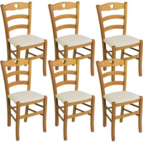 NAPLES - Lot de 6 Chaises Teinté Chêne et Assises en Tissu Ivoire (1/2)