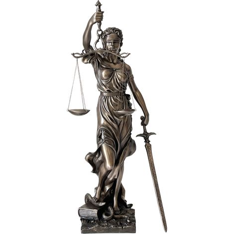 Statue Justitia Thémis en polyrésine bronze 73 cm – Élégance décorative pour intérieur – Largeur 25 cm – Profondeur 27 cm