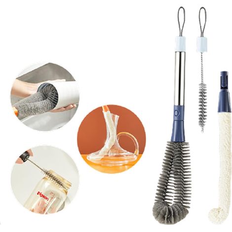 Cepillo de limpieza para decantadores de vino y botellas. Cepillo multifuncional flexible para limpiar jarras, copas y vasos de vino (azul). (1/5)