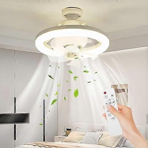 Ventilateur de plafond avec éclairage, ampoule E27 de 25 cm (10 pouces), 48 W, silencieux, 3 températures de couleur, tête orientable à 360° pour salon et chambre. (1/5)