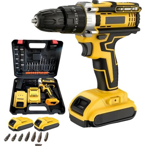 Perceuse sans fil, moteur sans balais puissant, contrôle à 2 vitesses, 2 Batteries D– Pro (1/2)