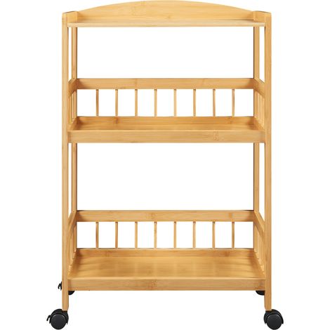 Chariot de service desserte cuisine salon meuble de rangement Huddinge bambou 80 x 53 x 30 cm naturel noir (1/4)