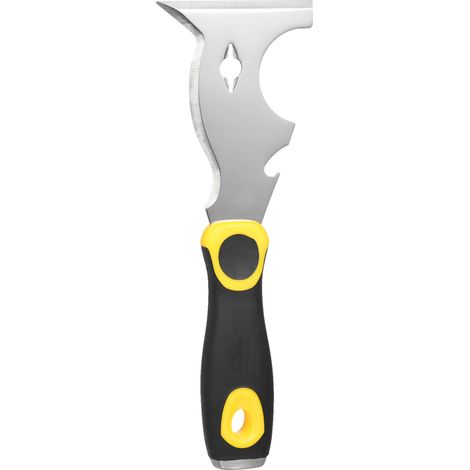Couteau à enduire 10 en 1 en acier inoxydable 420, raclette à peinture polyvalente avec manche PP ergonomique antidérapant bicolore, outil peintre multifonction, spatule à joint, grattoir bois métal a