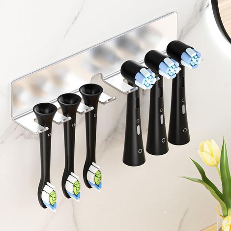 1 Porte-Brosse à Dents Mural, Support Acier Inoxydable Sans Perçage, Adhésif Fort Pour Salle de Bain, Argenté (1/3)