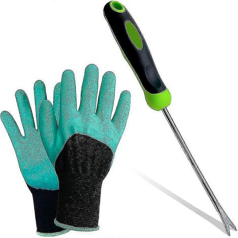 Outil de désherbage manuel, arrache-mauvaises herbes en acier inoxydable avec gants de jardinage, outil de désherbage manuel pour la plantation et l'entretien des légumes. (1/5)