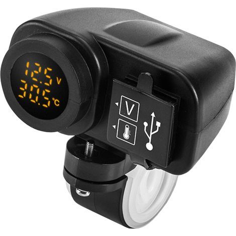Caricatore USB per moto 12,5 V - Per caricabatterie moto 2,1 A 12 V - Con voltmetro LED - Termometro display (1/5)