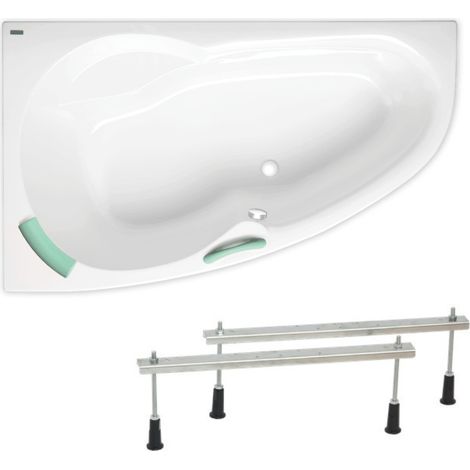 Siko – Baignoire d'angle gain de place 140x95 cm LU1400LSET – Acrylique blanc gauche – Trop plein – Pieds réglables inclus