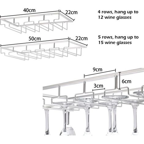 Estante colgante para copas, soporte metálico para copas de vino, almacenamiento de copas para instalación debajo del mueble (4 filas, negro) (1/3)