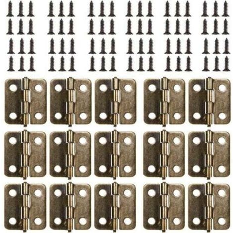 18 x 15 mm Flachscharnier, 50 Stück Mini-Retro-Scharniere in Antikbronze, robuste und langlebige Türscharniere mit 200 Schrauben für Schmuckkästchen, Schränke und DIY-Zubehör (Bronze) - Crezuo