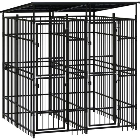 Jaula para perrera exterior animal pac con techo para perros acero 3,69 m² negro 020041757