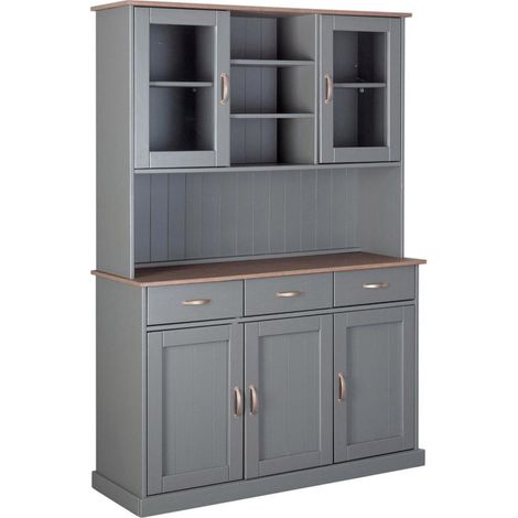 Paris Prix – Vaisselier 5 portes et 3 tiroirs en bois massif – Dimensions 191cm – Couleur gris – Tiroirs sur rails coulissants (1/5)