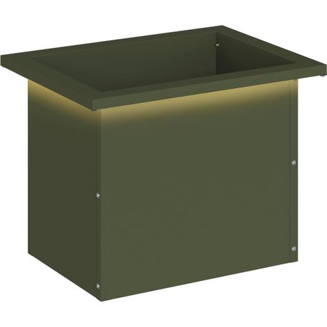 Garden Planter with LED Olive Green 30 x 40 x 30 cm Steel vidaXL
