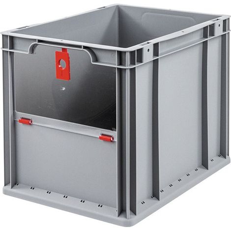 Contenitore impilabile per trasporto L400xP300xH320mm grigio rosso PP con pannello incernierato