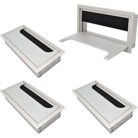 Tigrezy Couvercle Passe Câbles Fil Carrée 80x 160mm pour Encastrer sur Table de Bureau Organisateur de Cables pour Meuble Aluminium Argent Anodisé Passage de Câble Cache-Câble Lot de 4