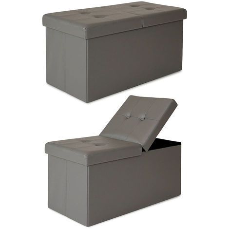 dibea faltbarer Sitzhocker / Aufbewahrungsbox mit Klappdeckel, Sitzbank aus Kunstleder, 76 x 38 x 38 cm, grau (1/5)