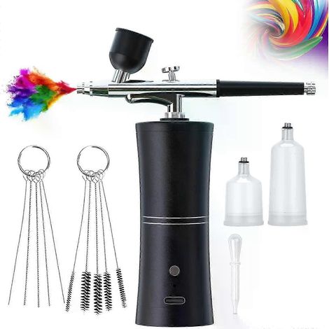 Pistolet à peinture sans fil, aérographe portable rechargeable avec compresseur, action simple, idéal pour le visage, la beauté, le nail art, le tatouage, les loisirs créatifs et la peinture sur gâtea (1/5)