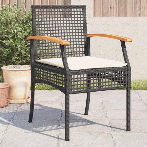 Sillas de jardín con cojín 4 uds ratán PE negro y madera acacia vidaXL (1/5)