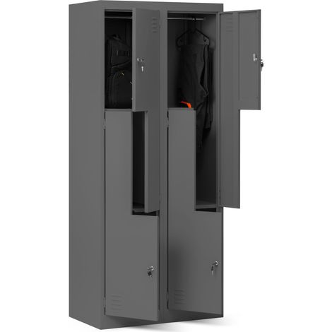 Jan Nowak Umkleideschrank Z02 Spind mit 4 Abteilen Kleiderspind Metallschrank Flügeltür Lüftungsschlitzen Pulverbeschichtung 185 cm x 80 cm x 45 cm (Anthrazit) (1/5)