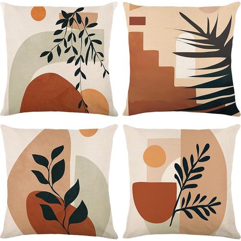 Housse de Coussin, Housse Coussin 45x45 Lot de 4 Housses de Coussin Taie d'oreiller Décoratif Canapé pour Chambre, Canapé, Chaise, Lit,Jardin (Espoir-Lin) (1/5)