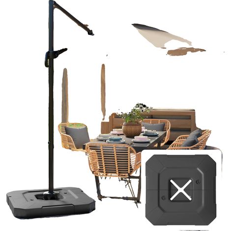 Base para sombrilla, material HDPE, soporte de peso rellenable, color negro. (1/5)