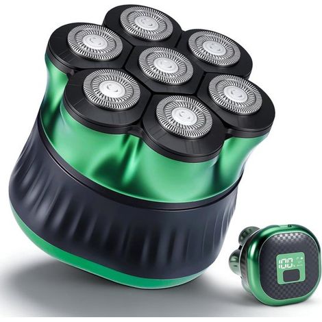 Rifinitore elettrico per cuoio capelluto - Rasoio per il viso - Rasatura di precisione - Testina flottante 7D - 120 minuti di utilizzo - Verde (1/5)