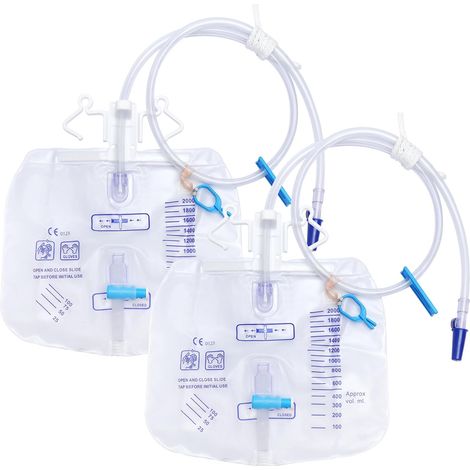2000 ml Sac de Drainage Urinaire, Sacs à Urine de pour le Drainage de l'urine, Sac de Collecte D'urine, Sac de Drainage Poche D'urine avec Valve et Évacuation en T Sac de Drainage (2000ml-2pcs) (1/5)