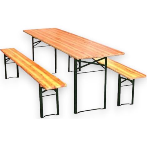 Set birreria tavolo con 2 gambe e panche in legno e acciaio per feste e campeggio 200x50xh77 cm (1/3)