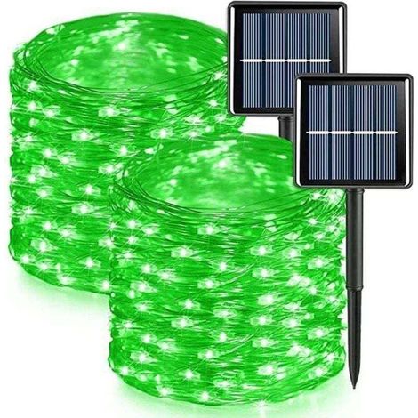 Pack de de 2 guirlandes lumineuses solaires d'extérieur, XU, Fil de cuivre, étanches, 32 mètres par guirlande, 300 LED (lumière verte) - KZQ