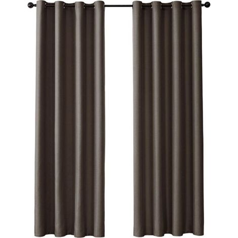 Rideau Occultant Thermique à Oeillets - 1 Pièce 132x160cm - Décoration Fenêtre pour Salon et Chambre - Café