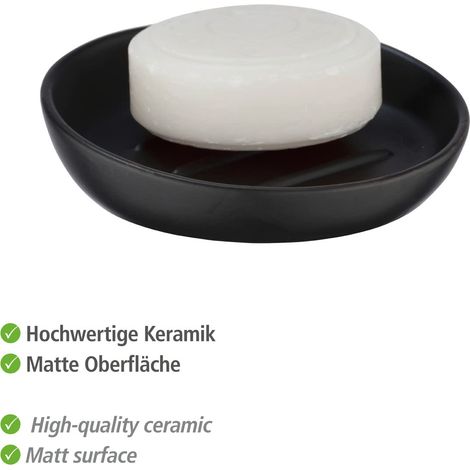Porte-Savon Badi Noir céramique - Coupe à Savon, Céramique, 11.5 x 3 x 11.5 cm, Noir (1/5)