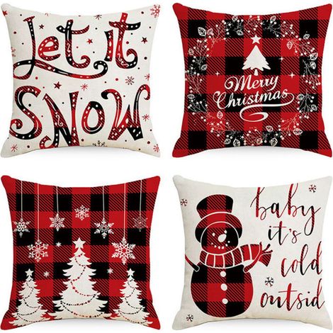 4 housses de coussin Noël, motif Père Noël rétro, 45 x 45 cm, housse décorative pour salon/chambre (1/5)