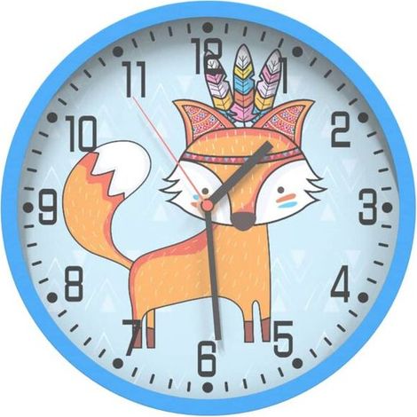 Horloge murale bleue, 25,5 cm de diamètre, en polystyrène et verre. (1/5)