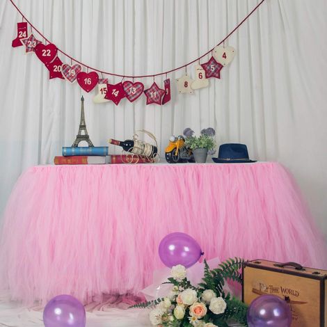 Tischrock Tüll 183x80cm Rosa für Babyparty, Hochzeit, Geburtstag, Party