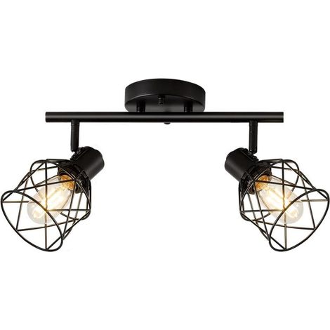 Plafonnier Industriel Spots et Rails de Spots Noir, Plafonnier 2 Spots LED Orientable avec Douille, Spots de Plafond, Rampe Spot Applique (1/4)