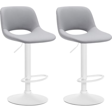 Taburetes altos x2 con reposapiés en PVC gris con base de metal blanco 100004069 (1/4)
