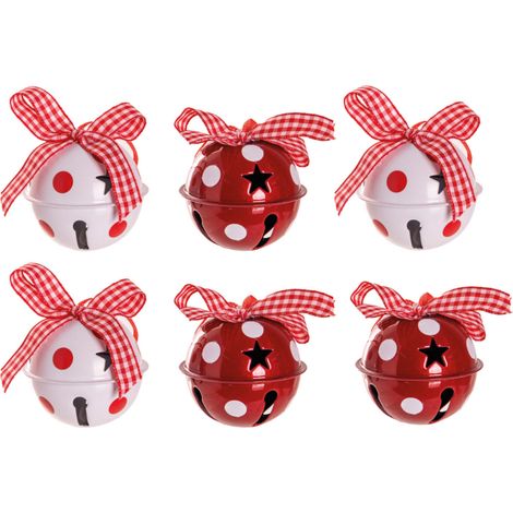 Addobbi Albero Di Natale Set 6 Sonagli Dots Decorazioni Natalizie Da Appendere (1/4)