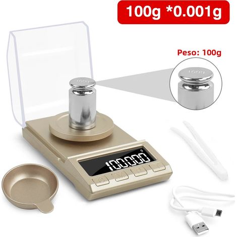 Balance électronique de précision numérique (Or 100 g), alimentation USB, écran LCD, précision 0,001 g (1/5)